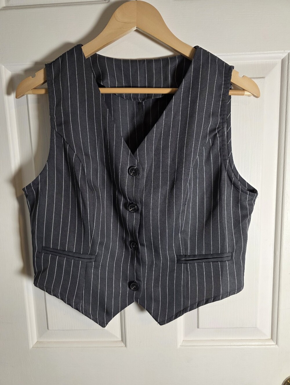 SHEIN Black Pinstripe Vest Size Large